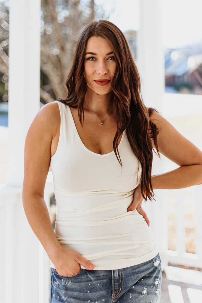 Cathy Basic Reversible Seamless Tank ~ Ivory - ShopBeYouBoutique