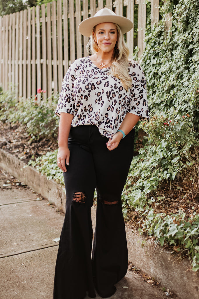 Vibrant Miu Juniper Distressed Flare Denim Jeans ~ Black - ShopBeYouBoutique