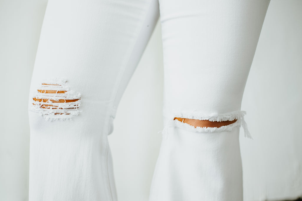 {Last Chance} Vibrant Miu Juniper Distressed Flare Denim Jeans ~ White **FINAL SALE** - ShopBeYouBoutique
