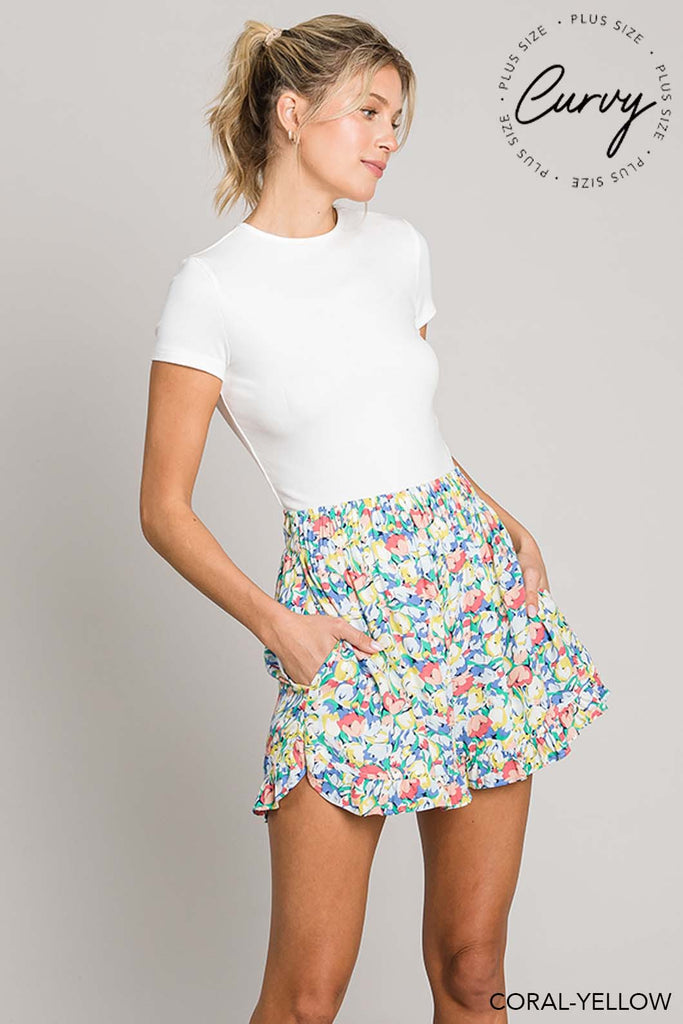 Boone Floral Print Ruffle Hem Shorts - Be You Boutique