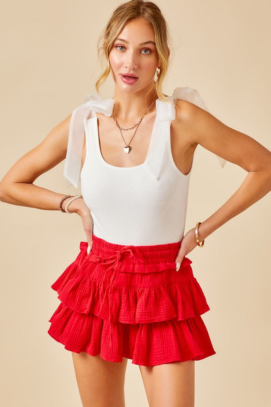 Daya Organza Strap Ribbed Bodysuit Top - Be You Boutique
