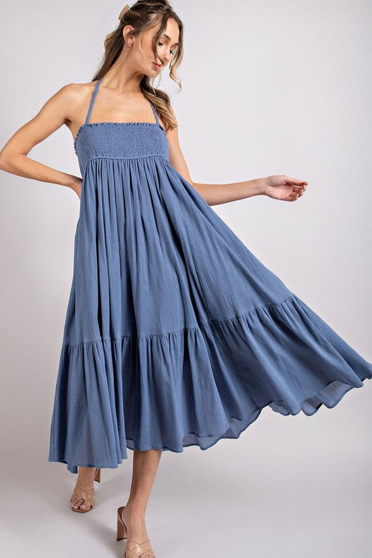 Denney Smocked Open Back Maxi Dress - Be You Boutique