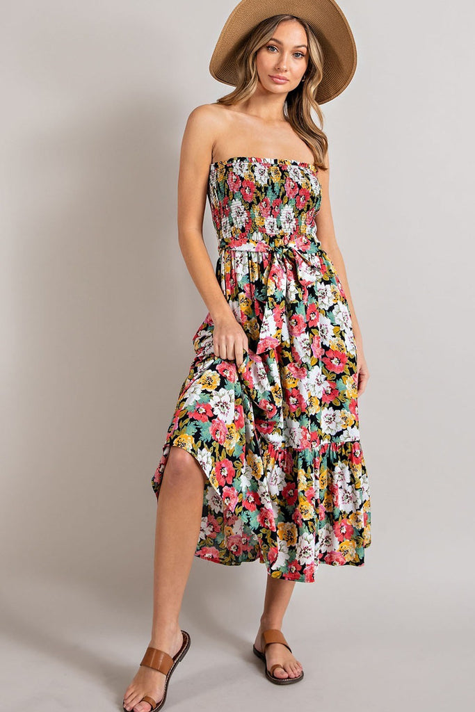 Francesca Floral Open Off Shoulder Midi Dress - Be You Boutique