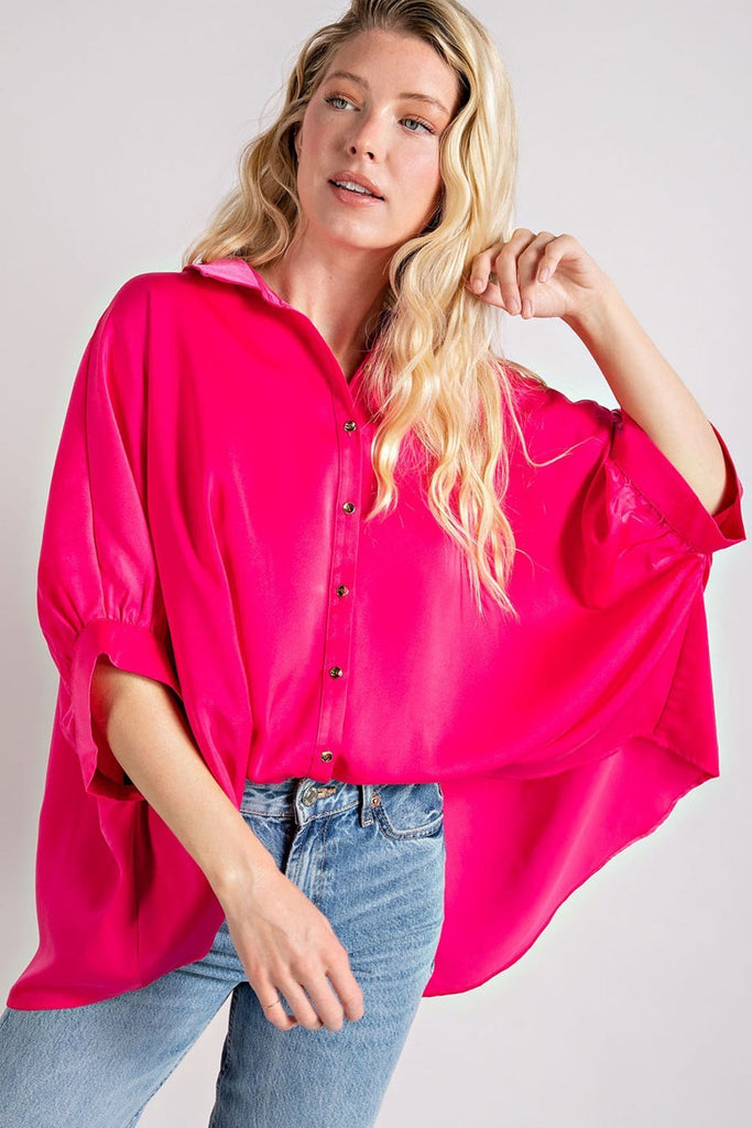 Dani Button Down Satin Top - Be You Boutique