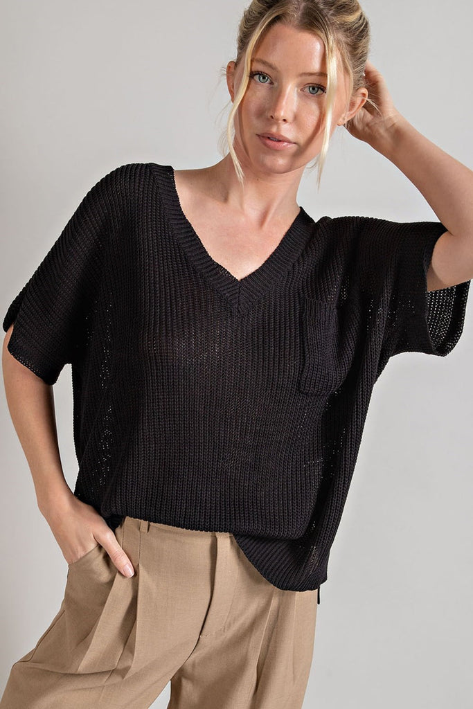 Lorna V Neck Ribbed Short Sleeve Top - Be You Boutique