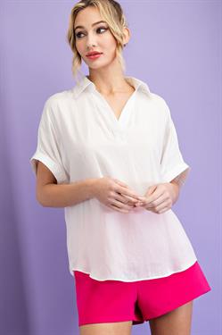 Marti Collared V Neck Short Sleeve Blouse Top - Be You Boutique