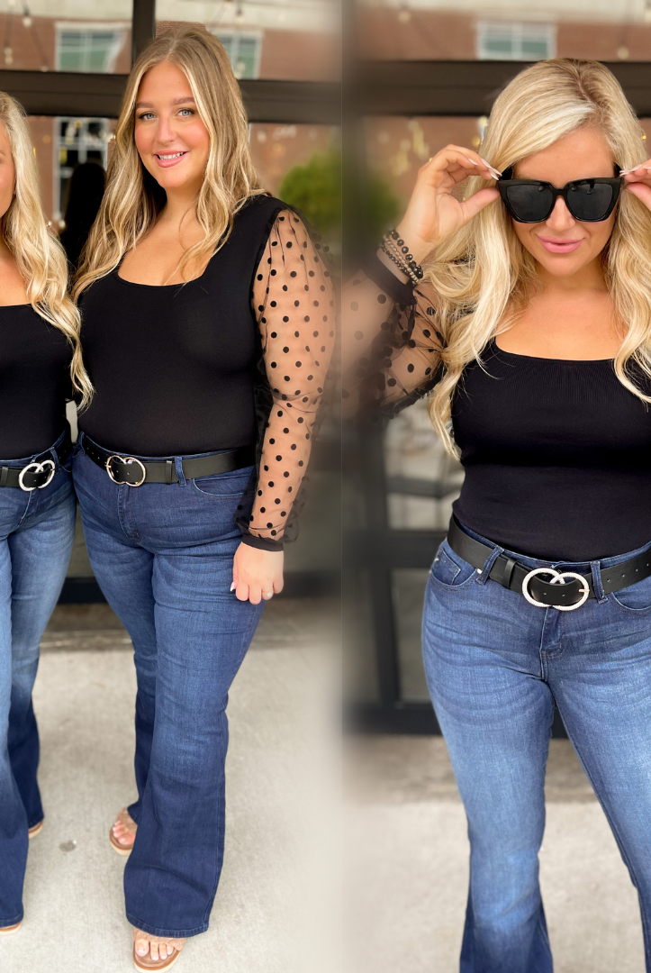 Marie Polka Dot Mesh Sleeve Top - Be You Boutique