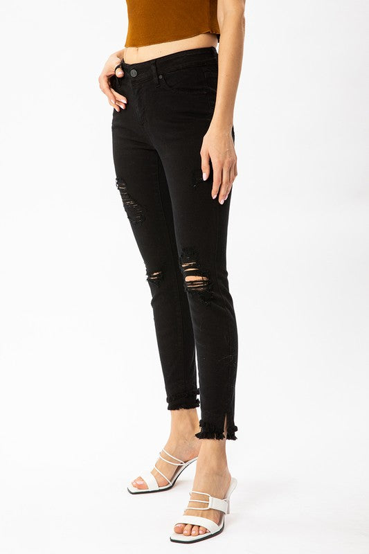 Kancan Emilia Mid Rise Ankle Skinny Jeans ~ Black - ShopBeYouBoutique