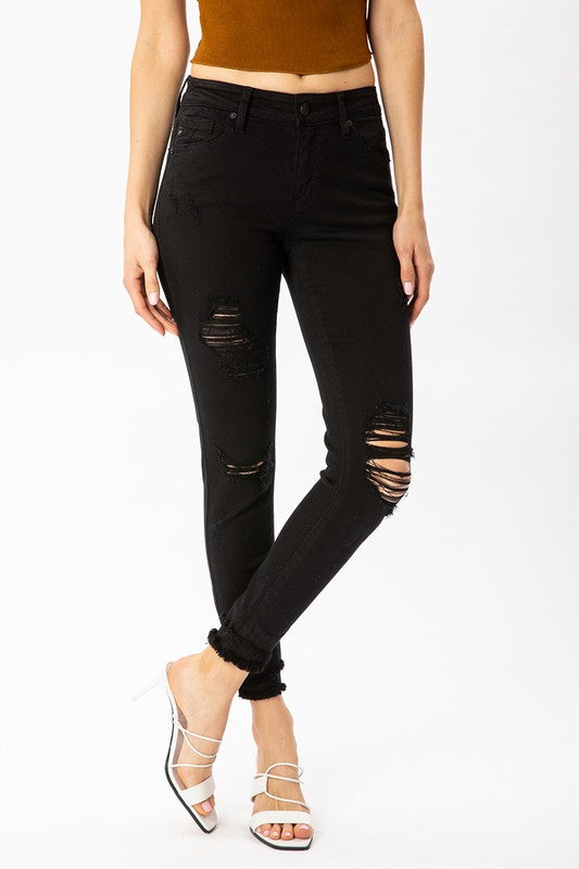 Kancan Emilia Mid Rise Ankle Skinny Jeans ~ Black - ShopBeYouBoutique