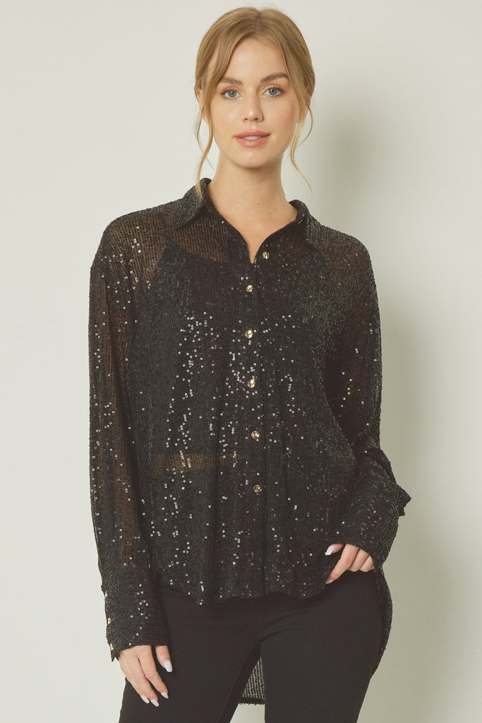 Karen Sparkle Button Up Top - Be You Boutique