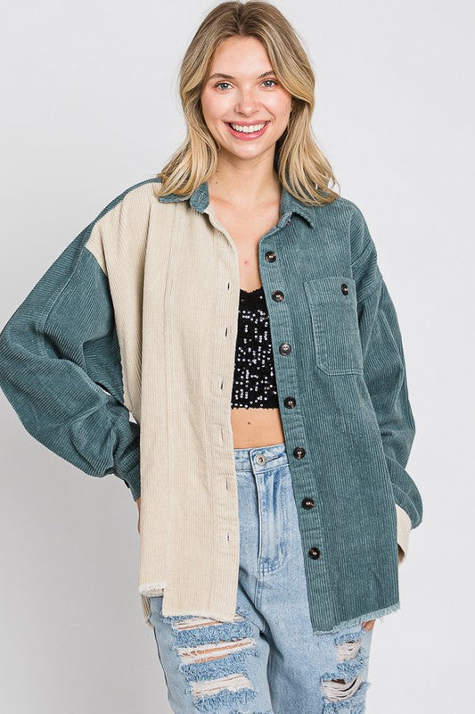 Melvin High Low Color Block Corduroy Jacket - Be You Boutique