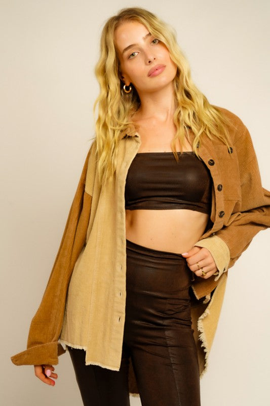 Melvin High Low Color Block Corduroy Jacket - Be You Boutique
