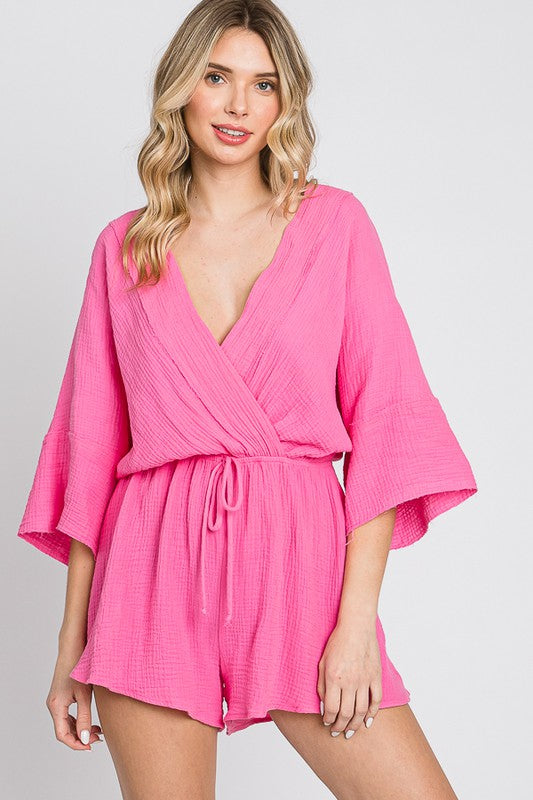 Harris Double Gauze Raw Hem Romper - Be You Boutique