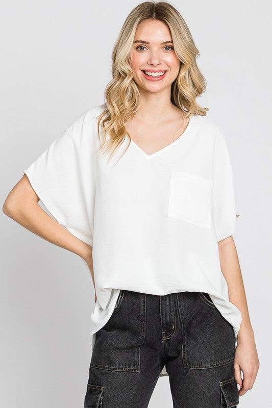 Corinne V Neck Short Sleeve Blouse Top - Be You Boutique