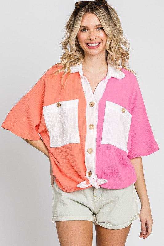 Moria Gaulze Color Block Short Sleeve Top - Be You Boutique
