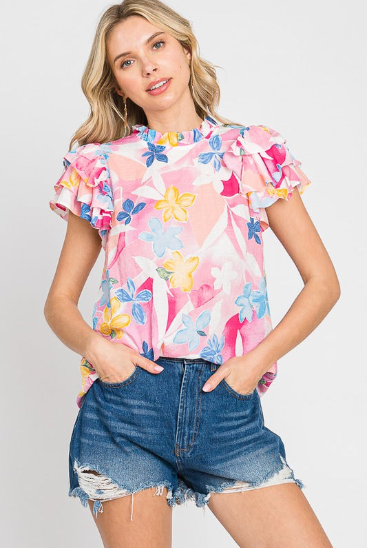 Melly Floral Print Short Sleeve Summer Top - Be You Boutique