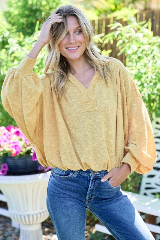 Hailey V Neck Bubble Sleeve Top - Be You Boutique