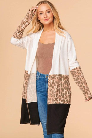 FALL2022 Matilda Cashmere Feel Animal Print Color Block Cardigan - Be You Boutique