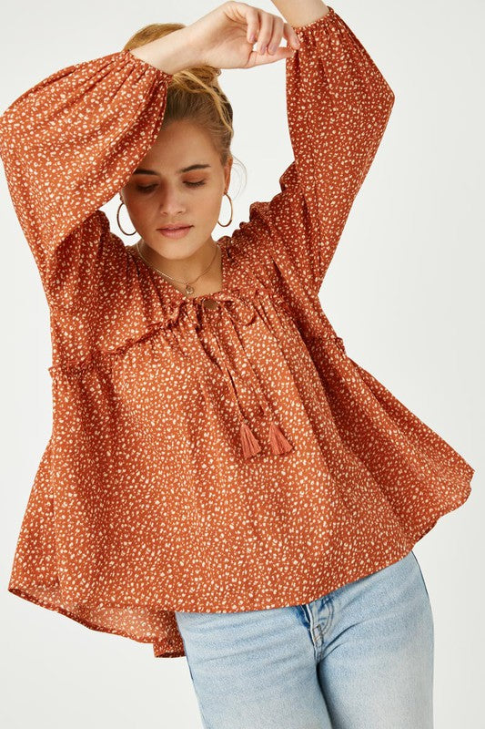 Paisley Ruffled Rust Floral Top - Be You Boutique