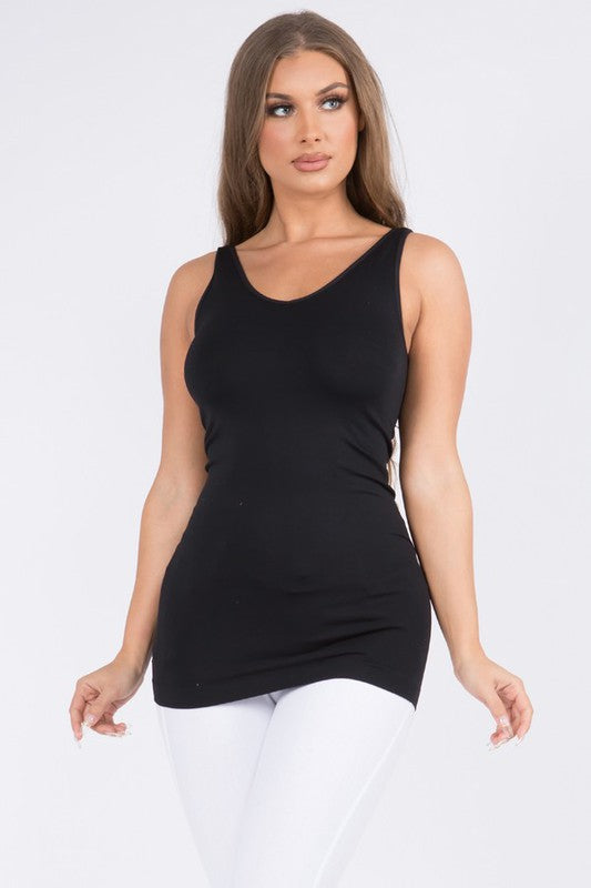 Cathy Basic Reversible Seamless Tank ~ Black - ShopBeYouBoutique