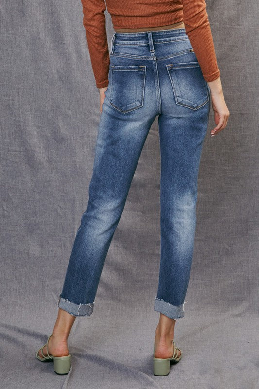 Kancan Kaly High Rise Cuffed Slim Straight Jeans - Be You Boutique