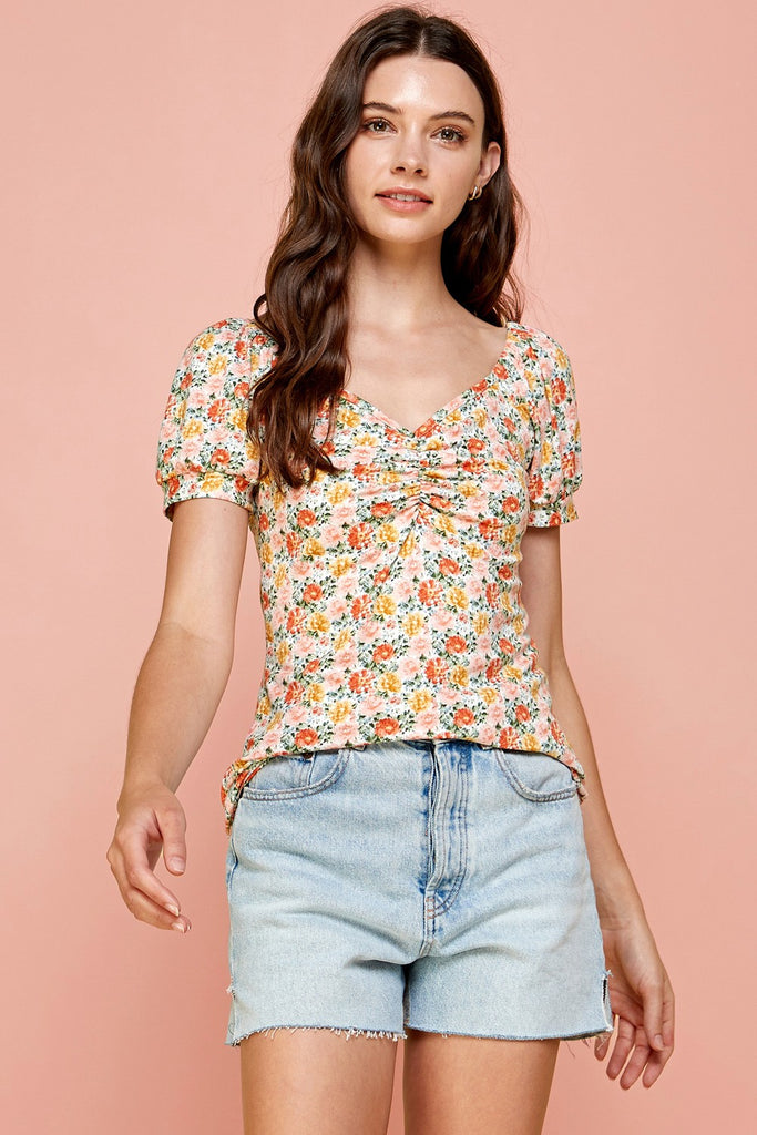 Brook Sweetheart Neckline Short Sleeve Floral Top - Be You Boutique