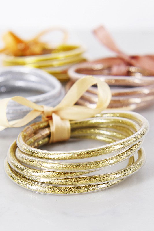 Landry Glitter Jelly Tube Bangle Bracelets, Set of 5 - Multi Colors - Be You Boutique
