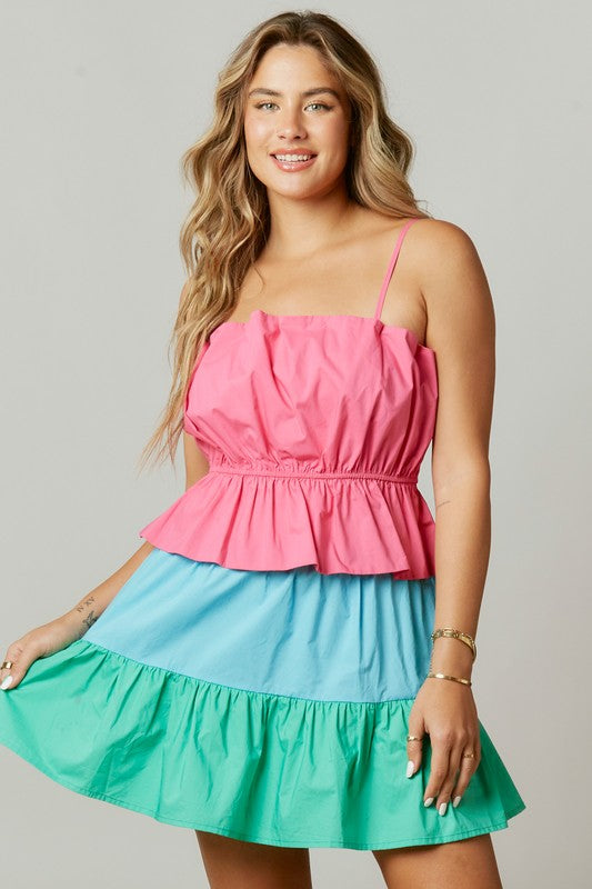 Darla Pleated Bodice Tiered Colorblock Dress - Be You Boutique
