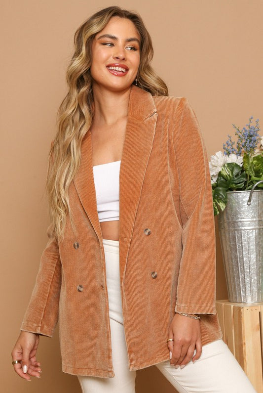 FALL23 Camilla Double Breasted Button Corduroy Blazer - Be You Boutique