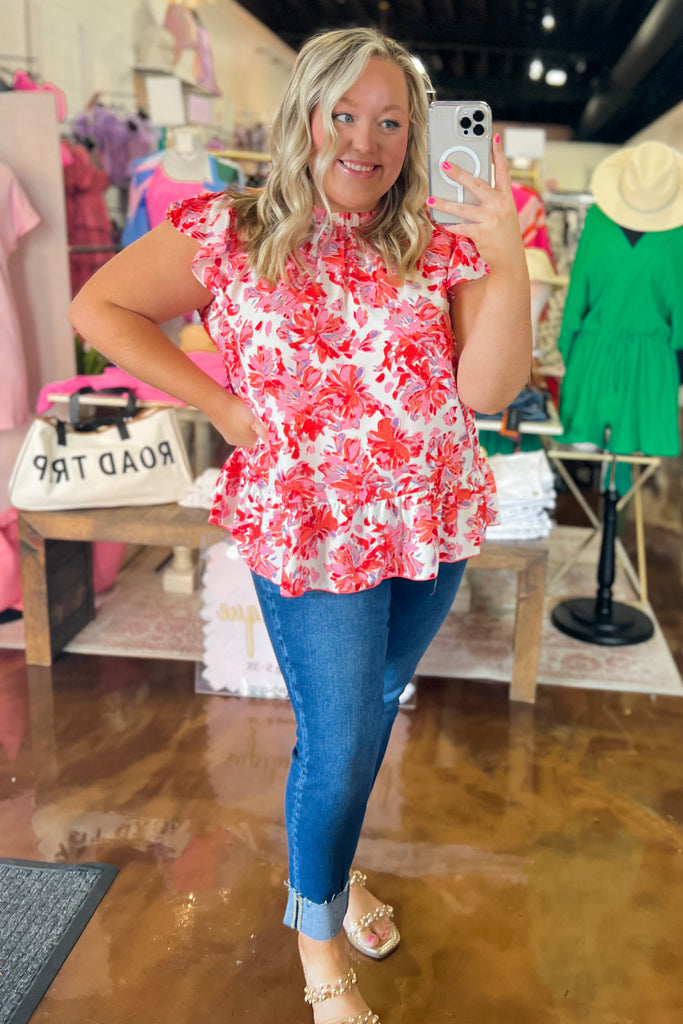 Carissa Flower Print Ruffled Neck Top - Be You Boutique