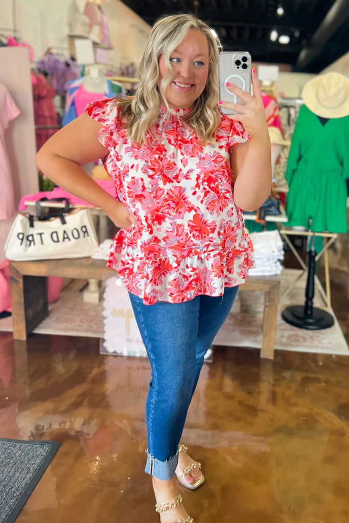 Carissa Flower Print Ruffled Neck Top - Be You Boutique