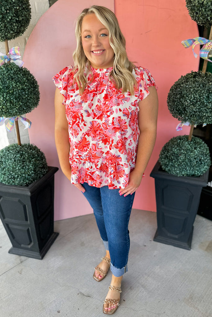 Carissa Flower Print Ruffled Neck Top - Be You Boutique