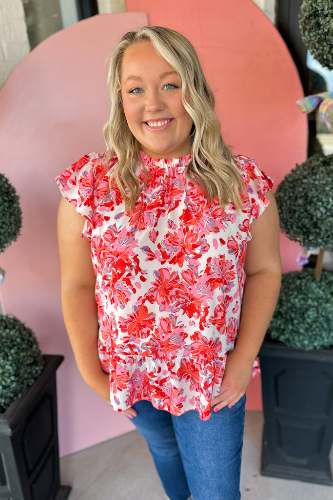 Carissa Flower Print Ruffled Neck Top - Be You Boutique