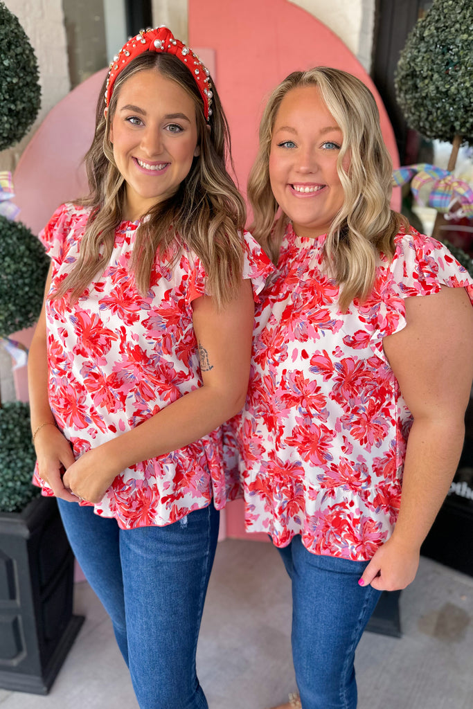 Carissa Flower Print Ruffled Neck Top - Be You Boutique