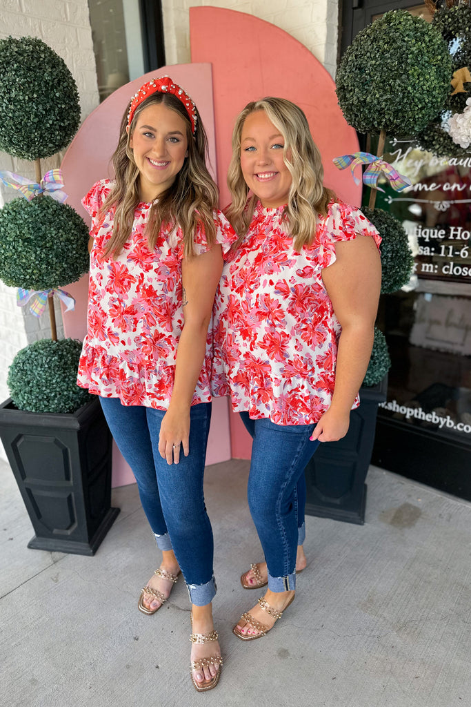 Carissa Flower Print Ruffled Neck Top - Be You Boutique