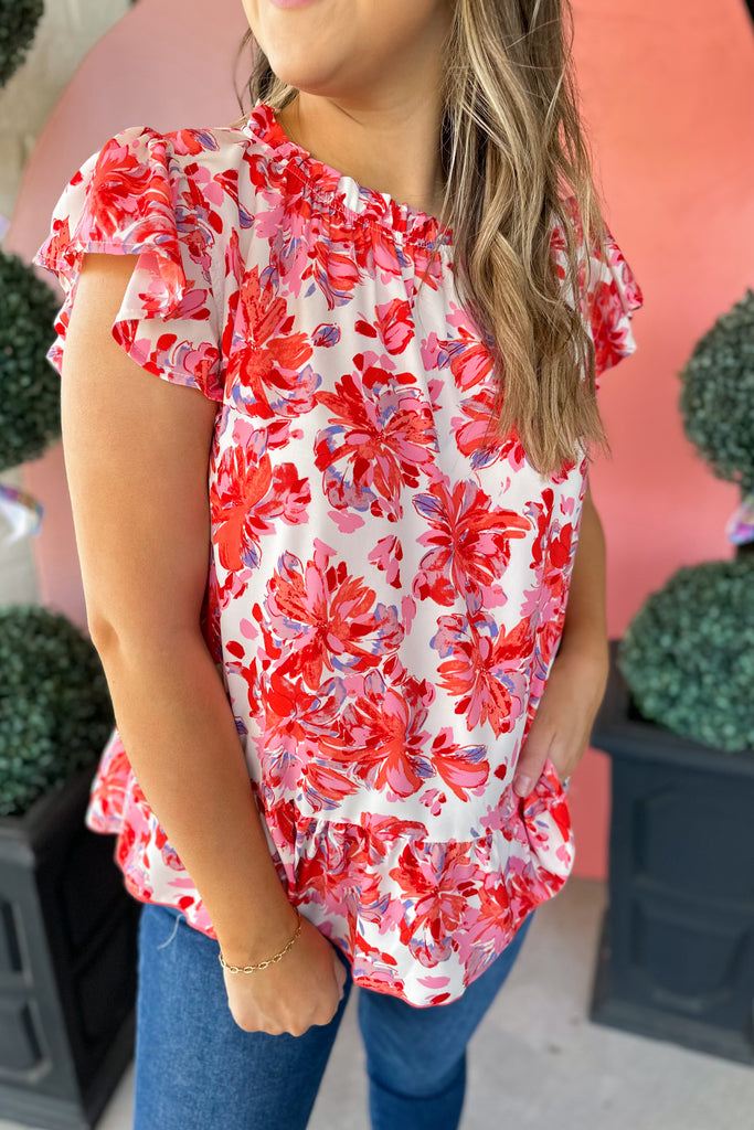 Carissa Flower Print Ruffled Neck Top - Be You Boutique