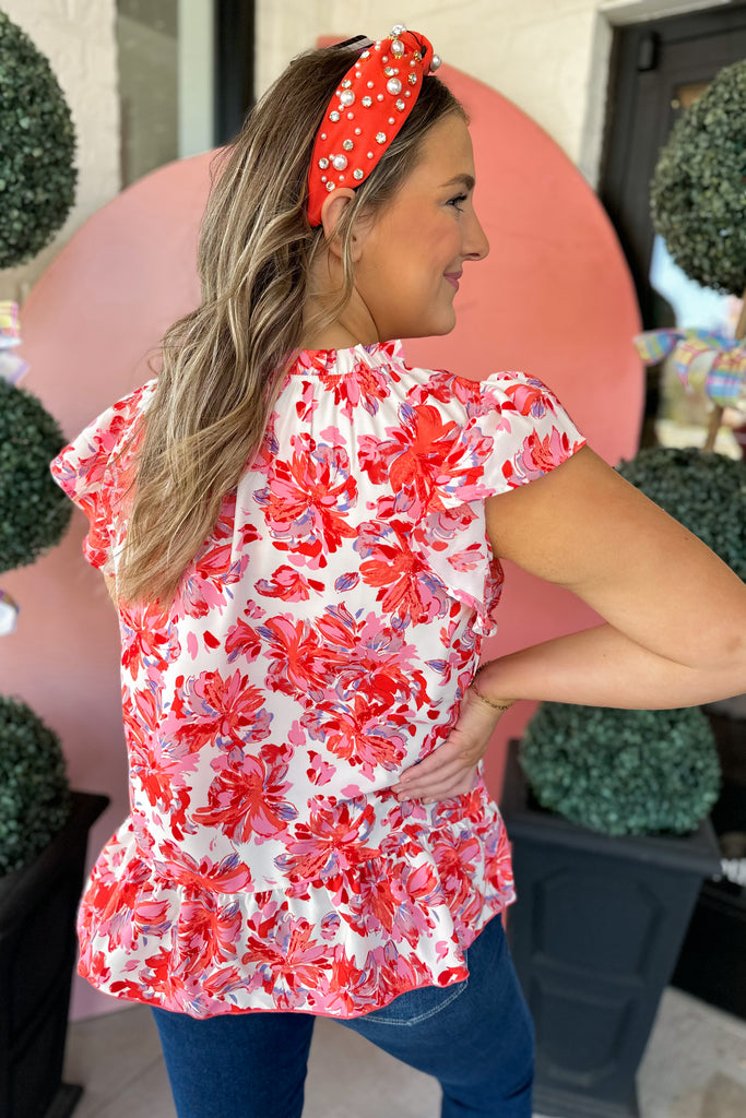 Carissa Flower Print Ruffled Neck Top - Be You Boutique