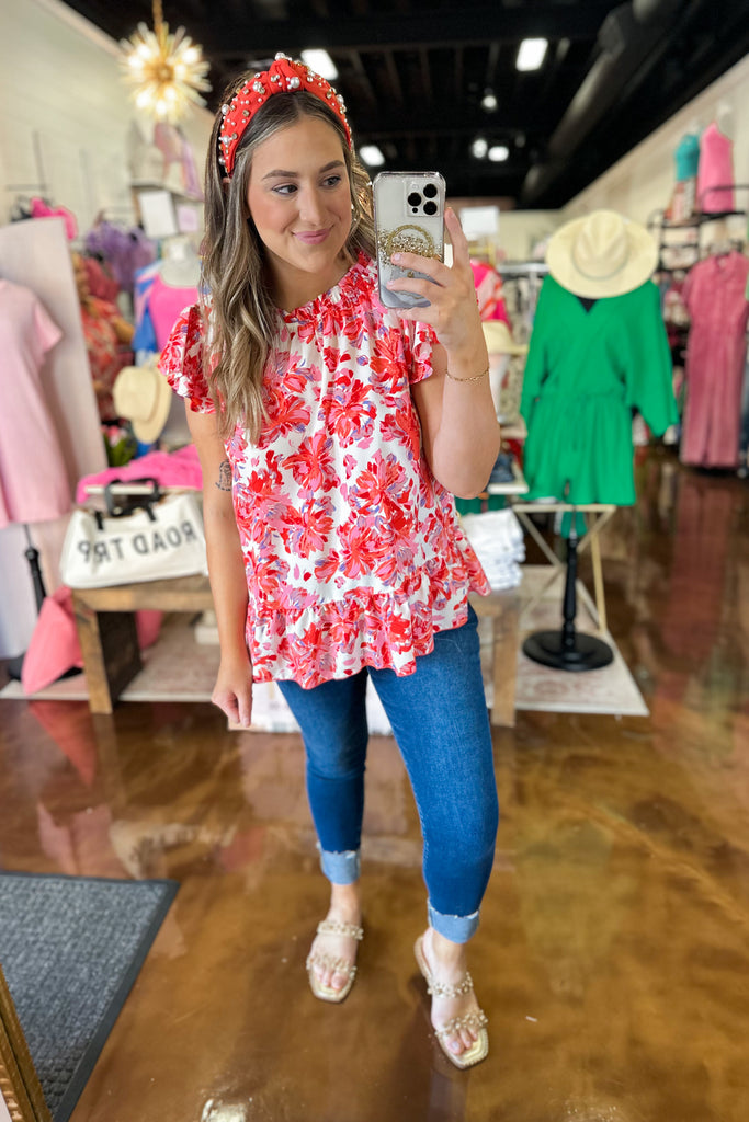 Carissa Flower Print Ruffled Neck Top - Be You Boutique
