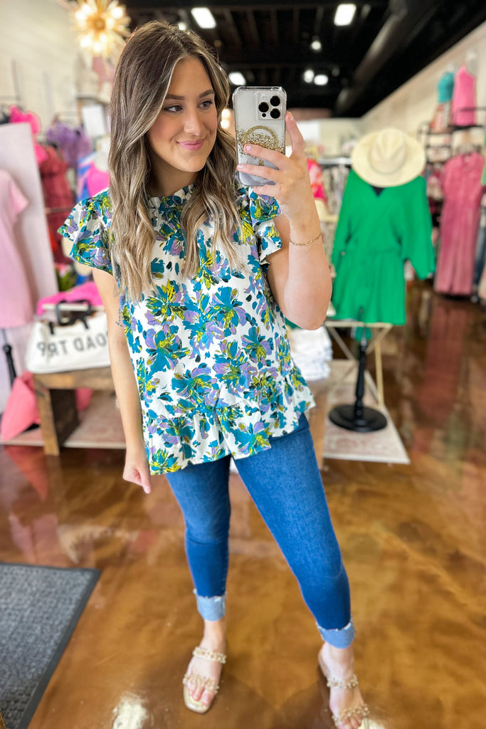 Carissa Flower Print Ruffled Neck Top - Be You Boutique