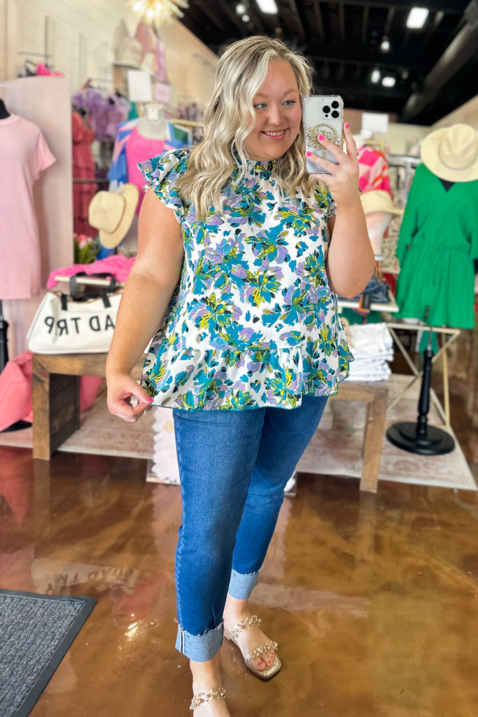 Carissa Flower Print Ruffled Neck Top - Be You Boutique