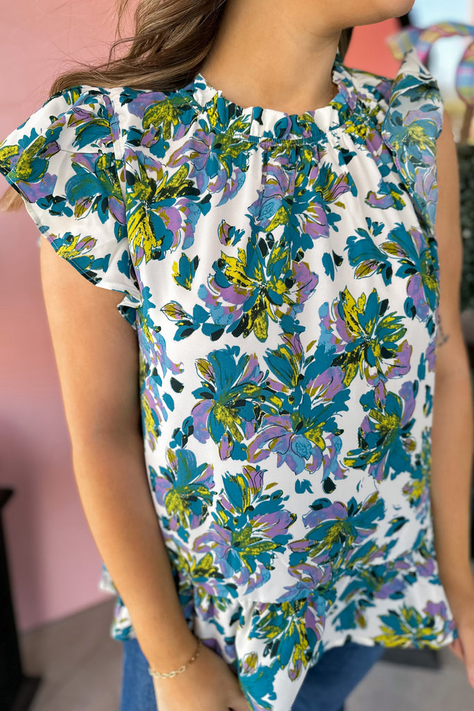 Carissa Flower Print Ruffled Neck Top - Be You Boutique
