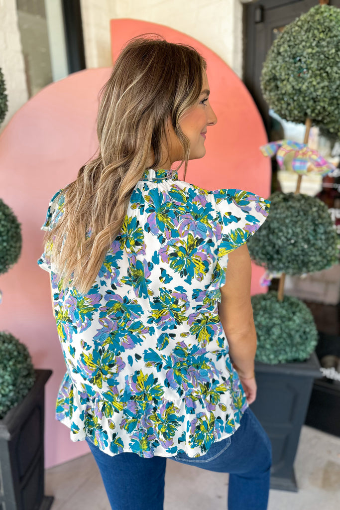Carissa Flower Print Ruffled Neck Top - Be You Boutique