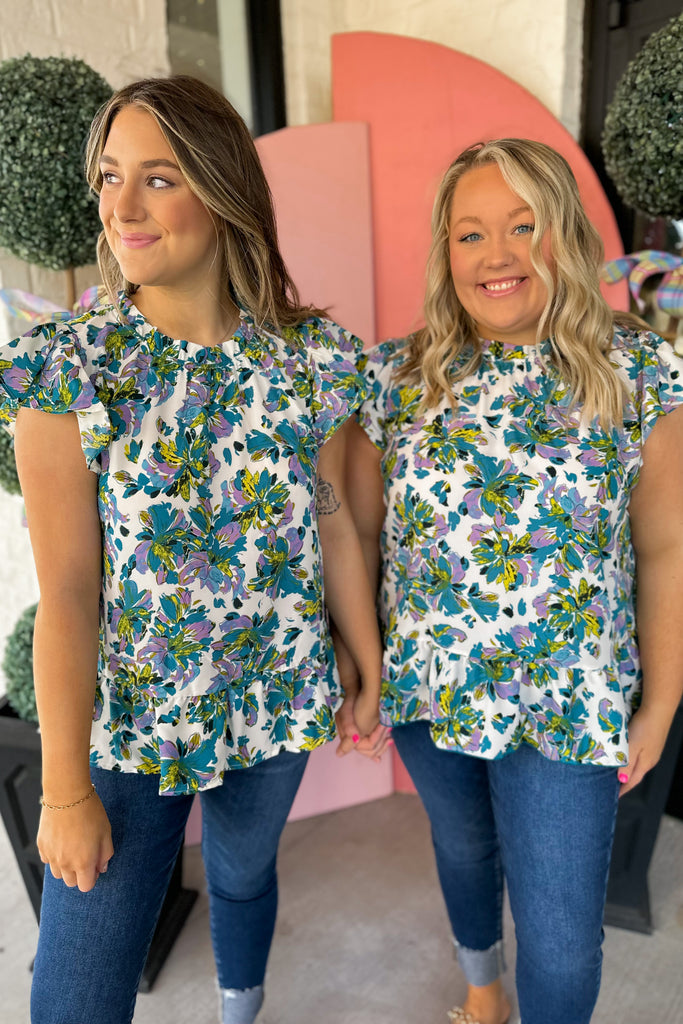 Carissa Flower Print Ruffled Neck Top - Be You Boutique