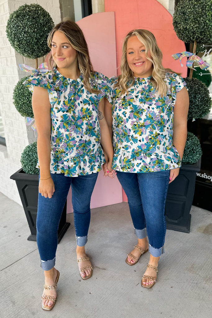 Carissa Flower Print Ruffled Neck Top - Be You Boutique