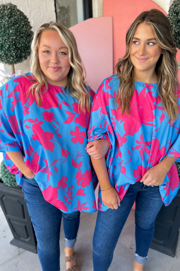 Fiona Floral Print Banded Cuff Loose Fit Poncho Top - Be You Boutique