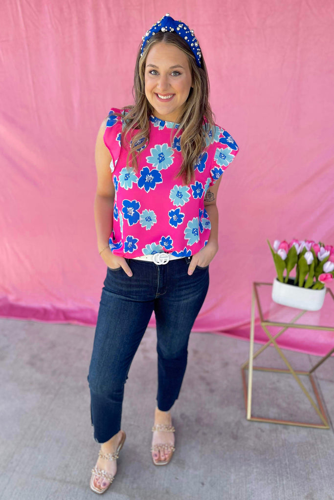 Marky Floral Print Ruffle Detail Short Sleeve Top - Be You Boutique