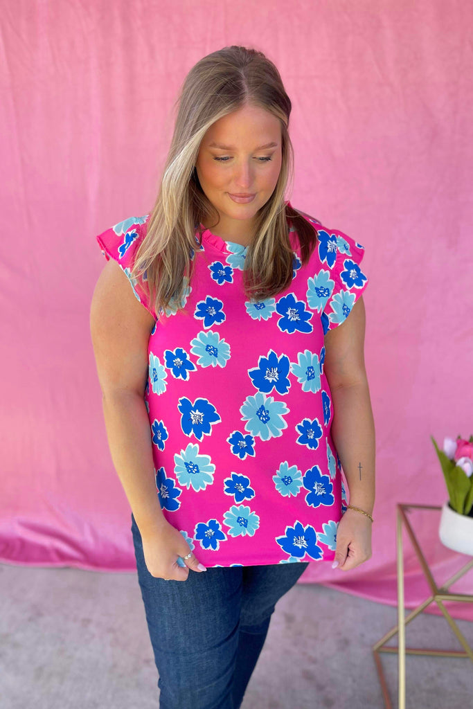 Marky Floral Print Ruffle Detail Short Sleeve Top - Be You Boutique