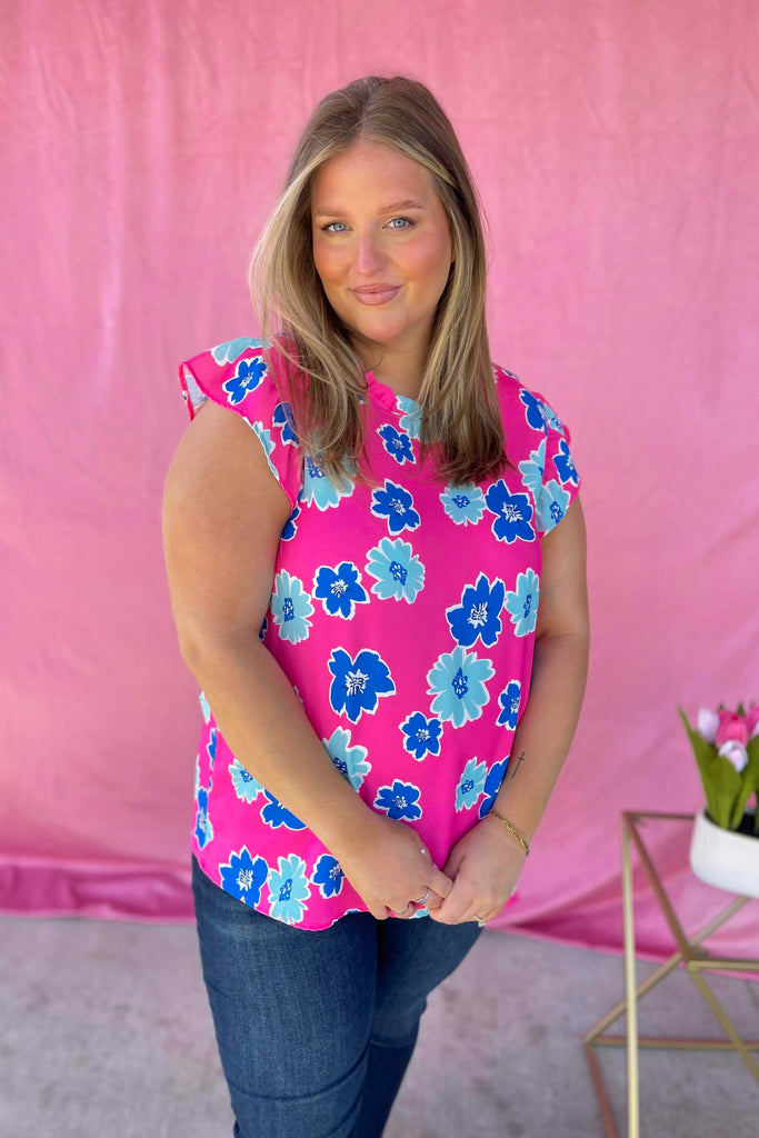 Marky Floral Print Ruffle Detail Short Sleeve Top - Be You Boutique