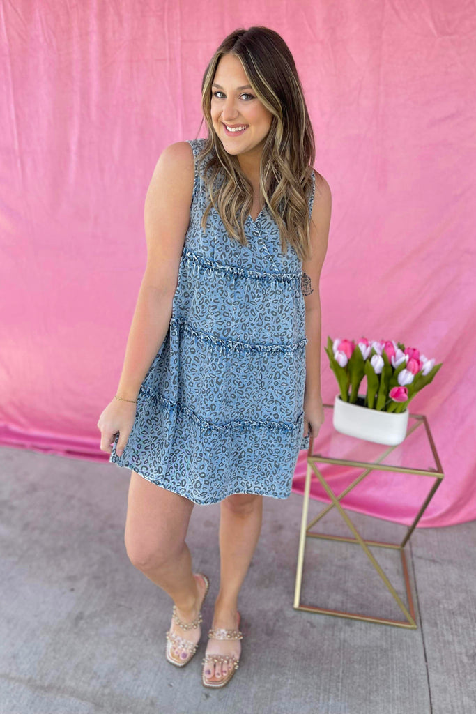 Gail Animal Print Denim Tiered Dress - Be You Boutique