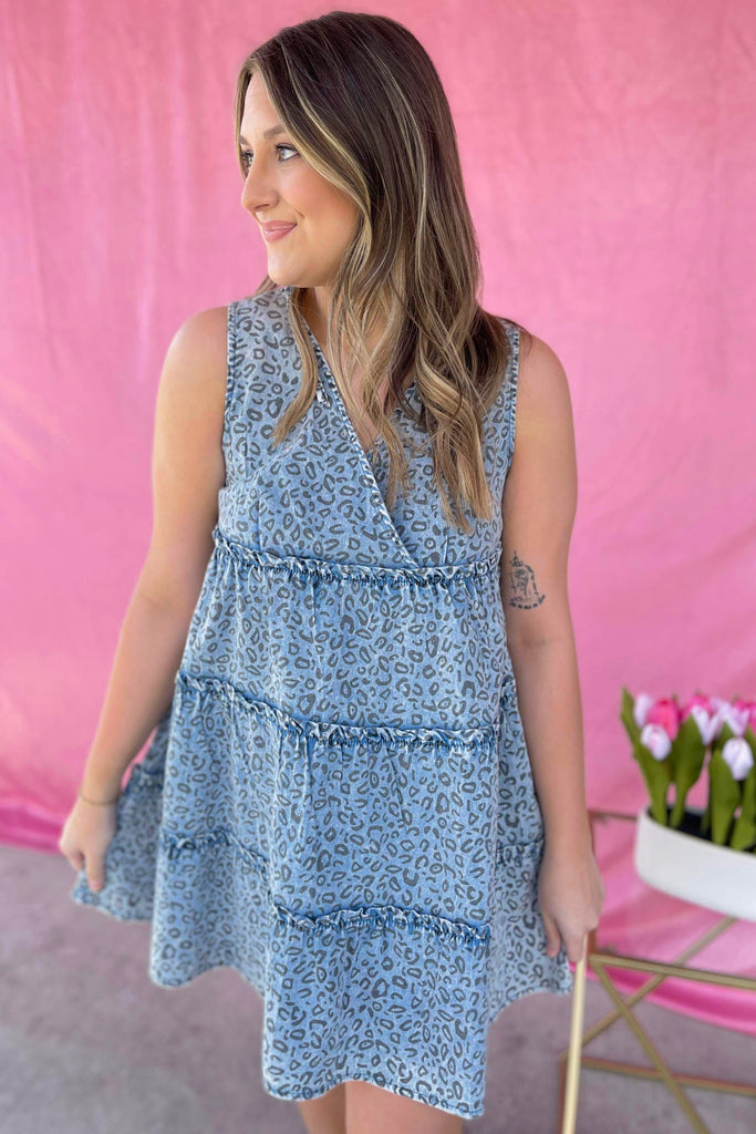 Gail Animal Print Denim Tiered Dress - Be You Boutique